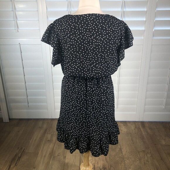 Black Polka Dot Dress Plus 4XL V Neck Flutter Blouson Lightweight Spring - Picture 4 of 11